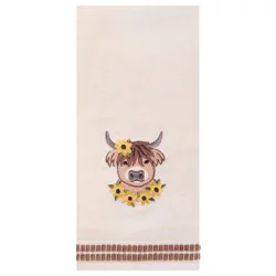 Meijer Corporate Seasonal Mcs Floral Highland Cow Velour Embroidered Hand Towel With End Hem, 16 In X 26 In