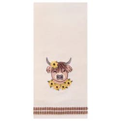 Meijer Corporate Seasonal Mcs Floral Highland Cow Velour Embroidered Hand Towel With End Hem, 16 In X 26 In