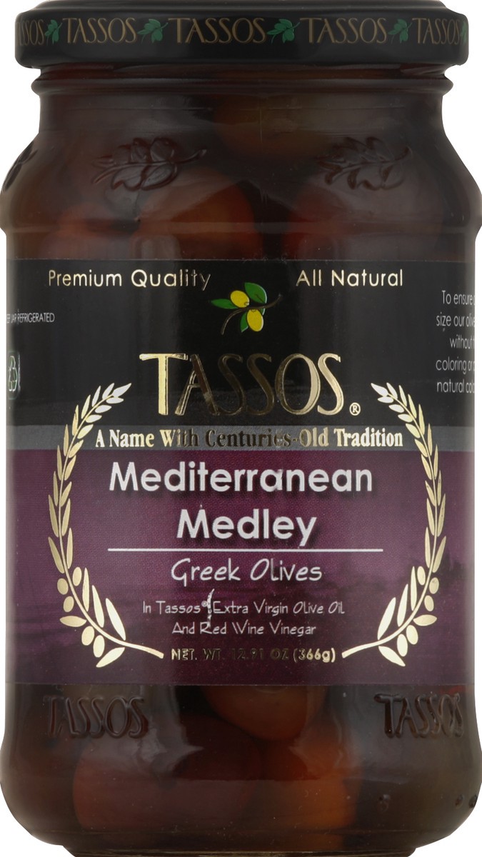 slide 1 of 2, Tassos Mixed Mediterranean Olives, 13.1 oz