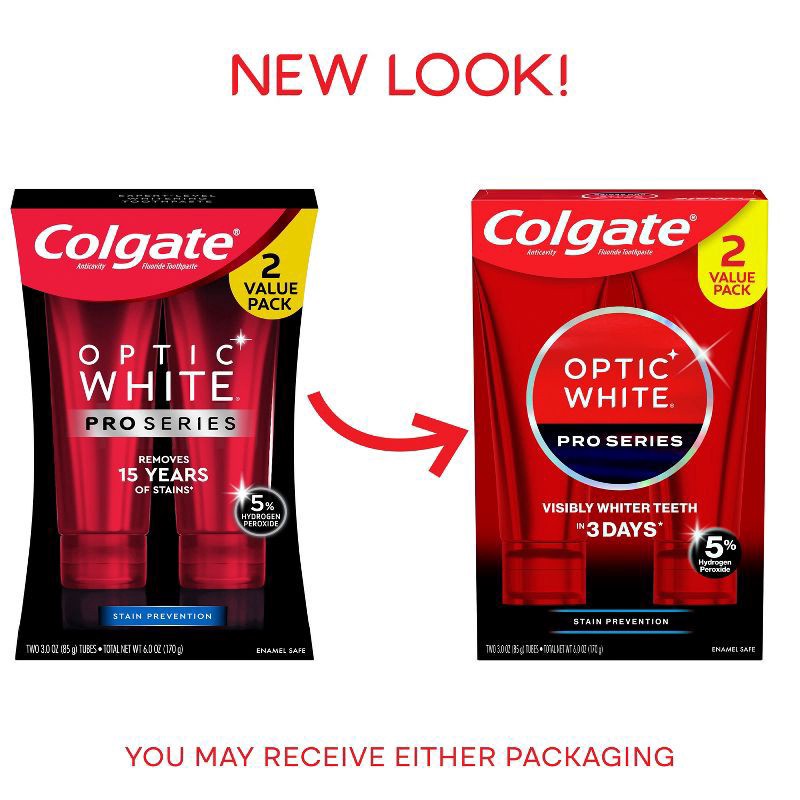 slide 4 of 9, Colgate Optic White Stain Protection, 2 ct