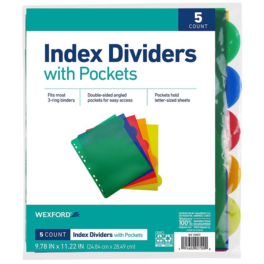 slide 3 of 3, Wexford Index Dividers with Pockets, 5 ct