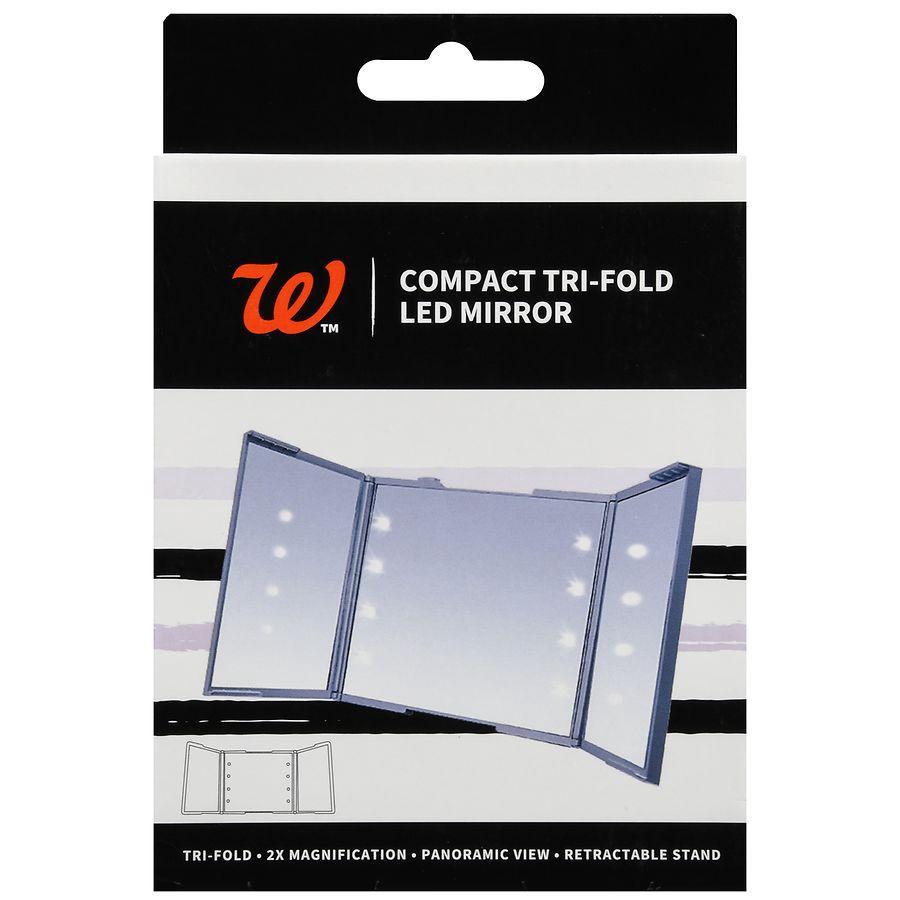 slide 2 of 5, Walgreens Compact Tri-Fold LED Mirror, 1 ct
