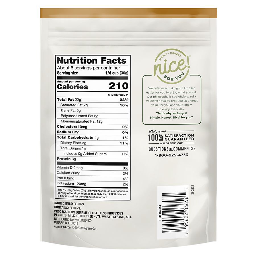 slide 5 of 5, Nice! Pecans Halves Unsalted, 6 oz