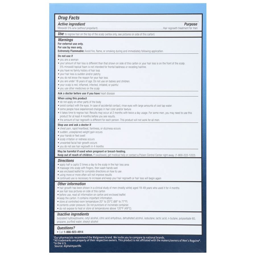 slide 3 of 5, Walgreens Minoxidil Hair Regrowth Treatment For Men Foam, 3 ct; 2.11 oz