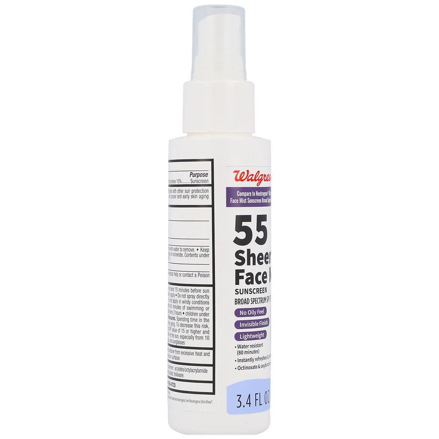 slide 4 of 5, Walgreens Sheer Face Mist Sunscreen SPF 55, 3.4 oz