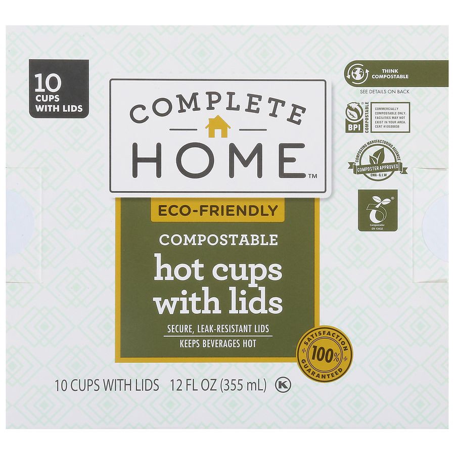 slide 2 of 2, Complete Home Compostable Hot Cup With Lids, 10 ct