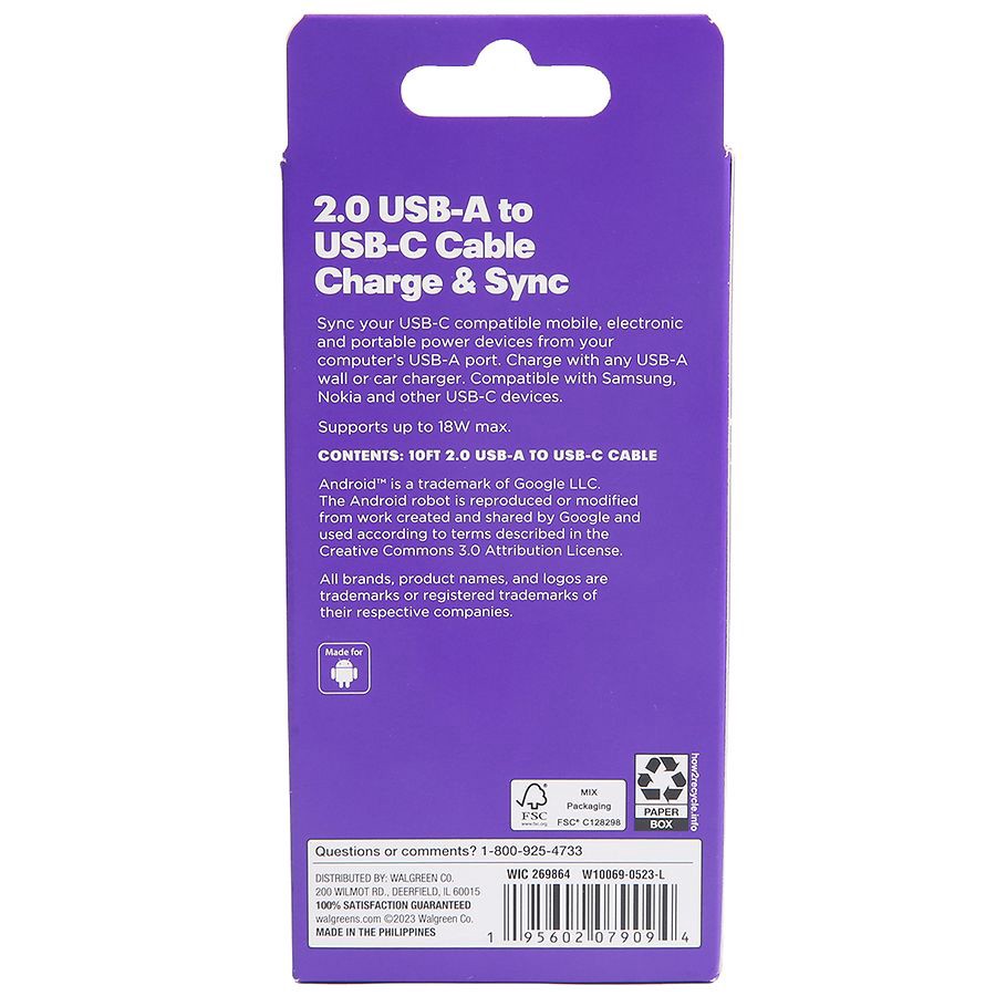 slide 3 of 3, Infinitive USB A to C Braided Cable White, 1 ct