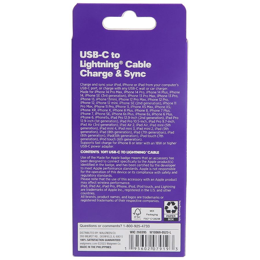 slide 2 of 3, Infinitive USB-C to Lightning Braided Cable White, 1 ct