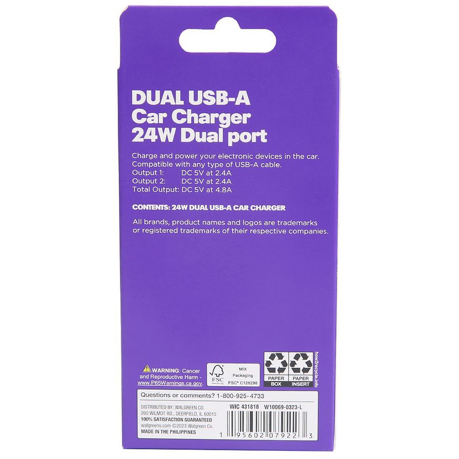 slide 2 of 3, Infinitive Dual USB-A Car Charger 24W Dual Port, 1 ct