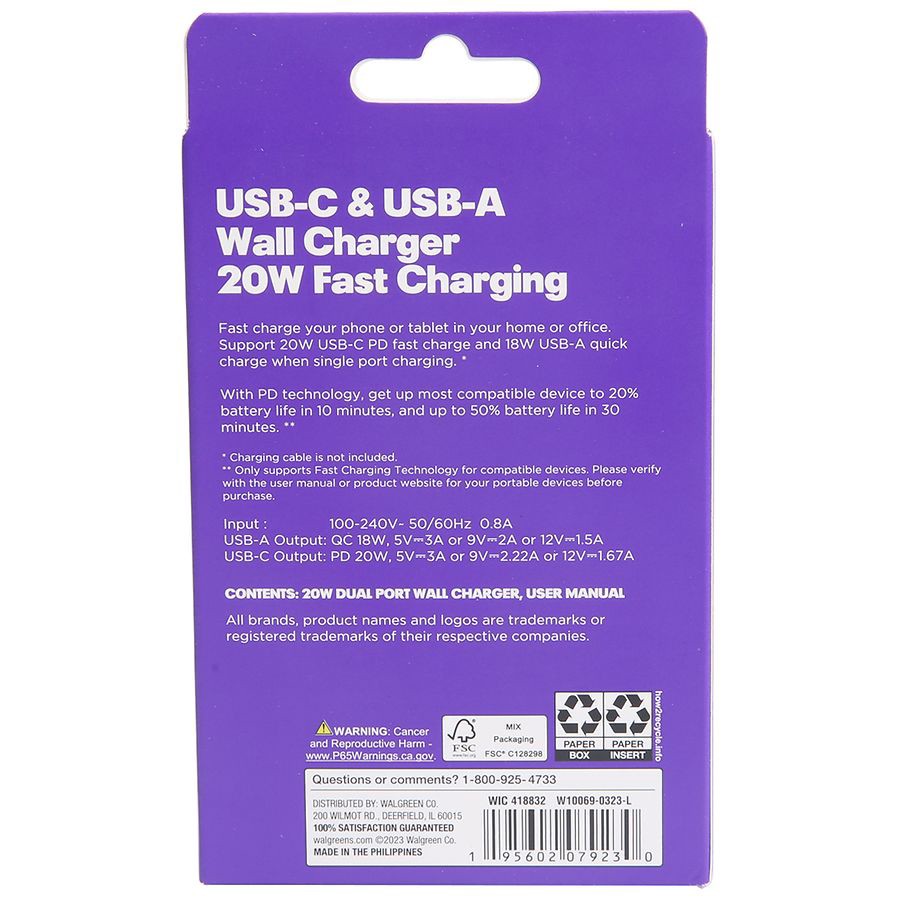 slide 2 of 3, Infinitive USB-C & USB-A Wall Charger 20W Fast Charging, 1 ct