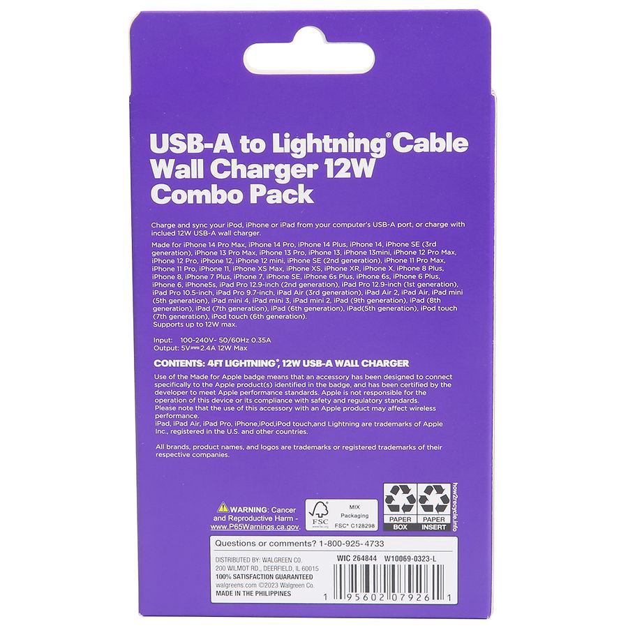 slide 2 of 3, Infinitive USB-A to Lightning Cable Wall Charger 12W Combo Pack, 1 ct