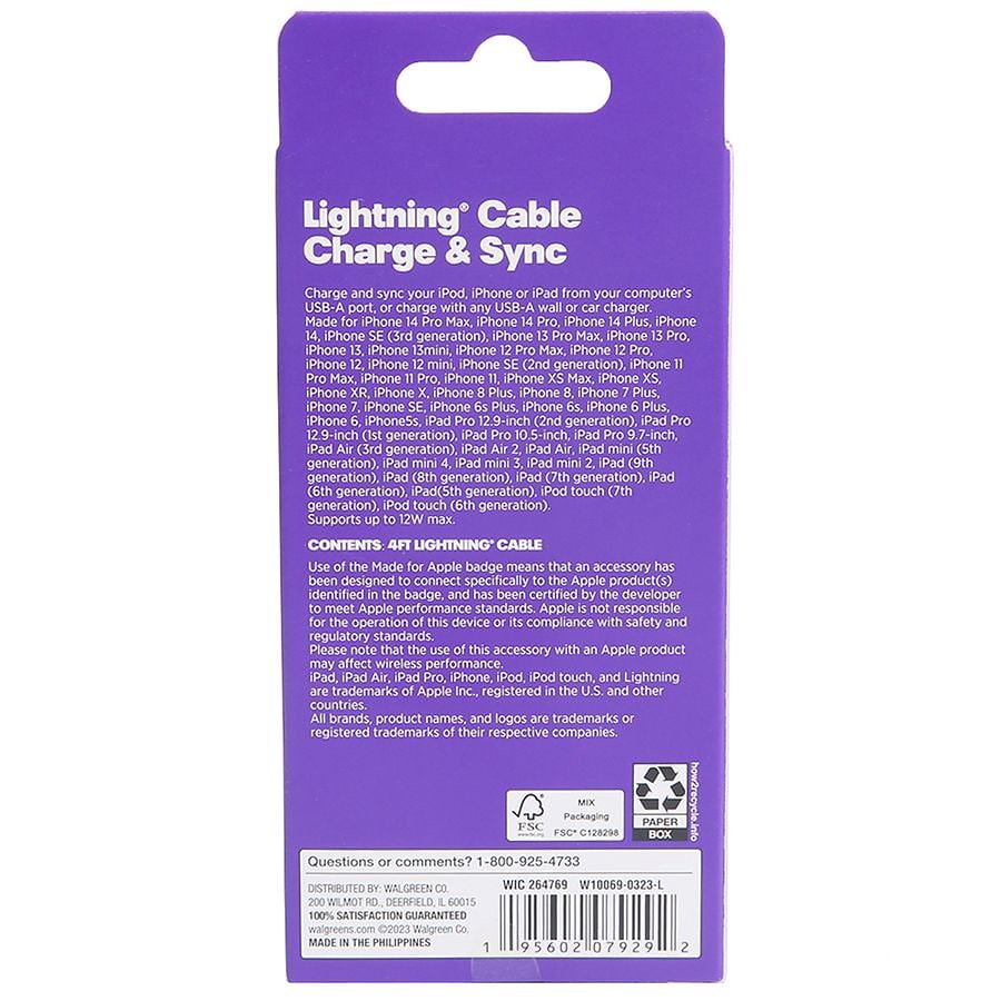 slide 3 of 3, Infinitive USB-A To Lightning Braided Cable Black, 4 ft 1 ct