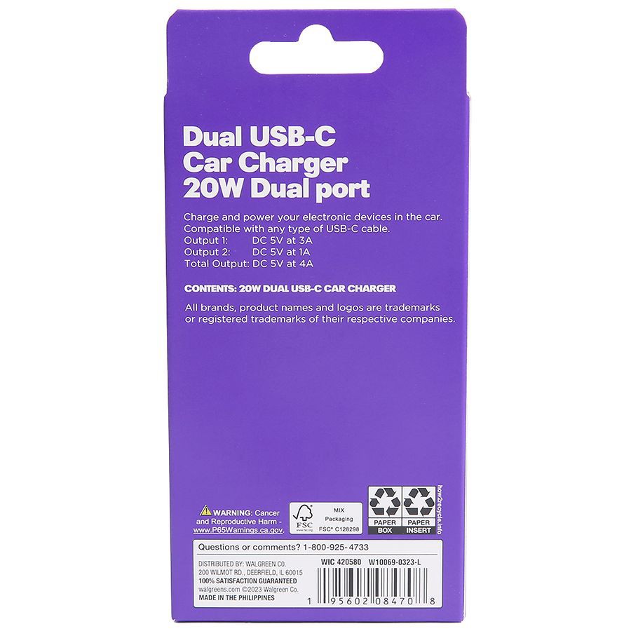 slide 2 of 3, Infinitive Dual USB-C Car Charger 20W Dual Port, 1 ct