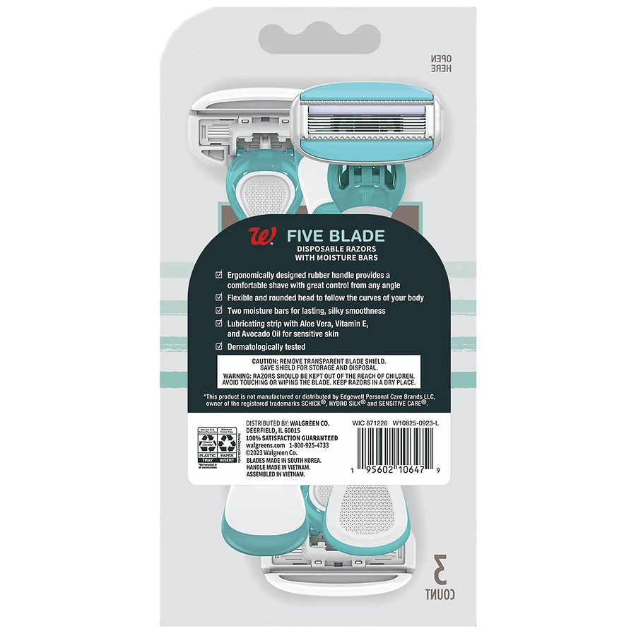 slide 2 of 2, Walgreens Women's Sensitive Five Blade Disposable Razor, 3 ct