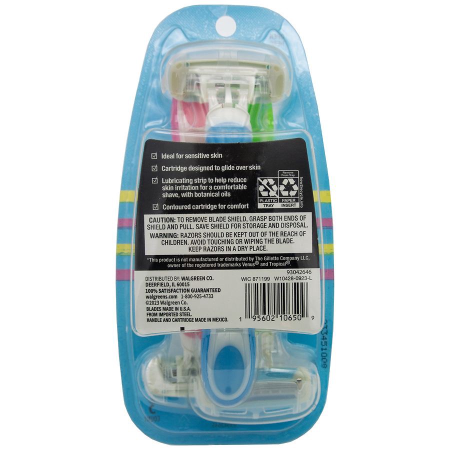 slide 2 of 2, Walgreens Three Blade Disposable Razors for Sensitive Skin, 3 ct