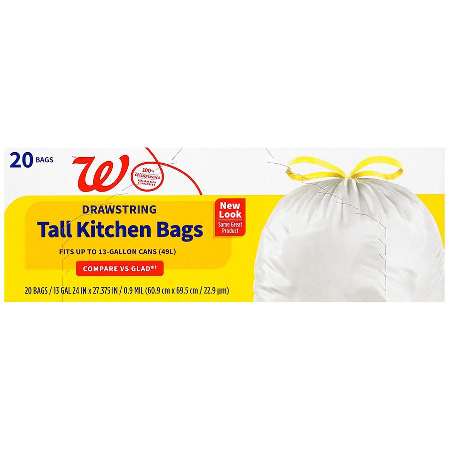 slide 3 of 5, Walgreens Drawstring Tall Kitchen Bags White, 13 gal 20 ct