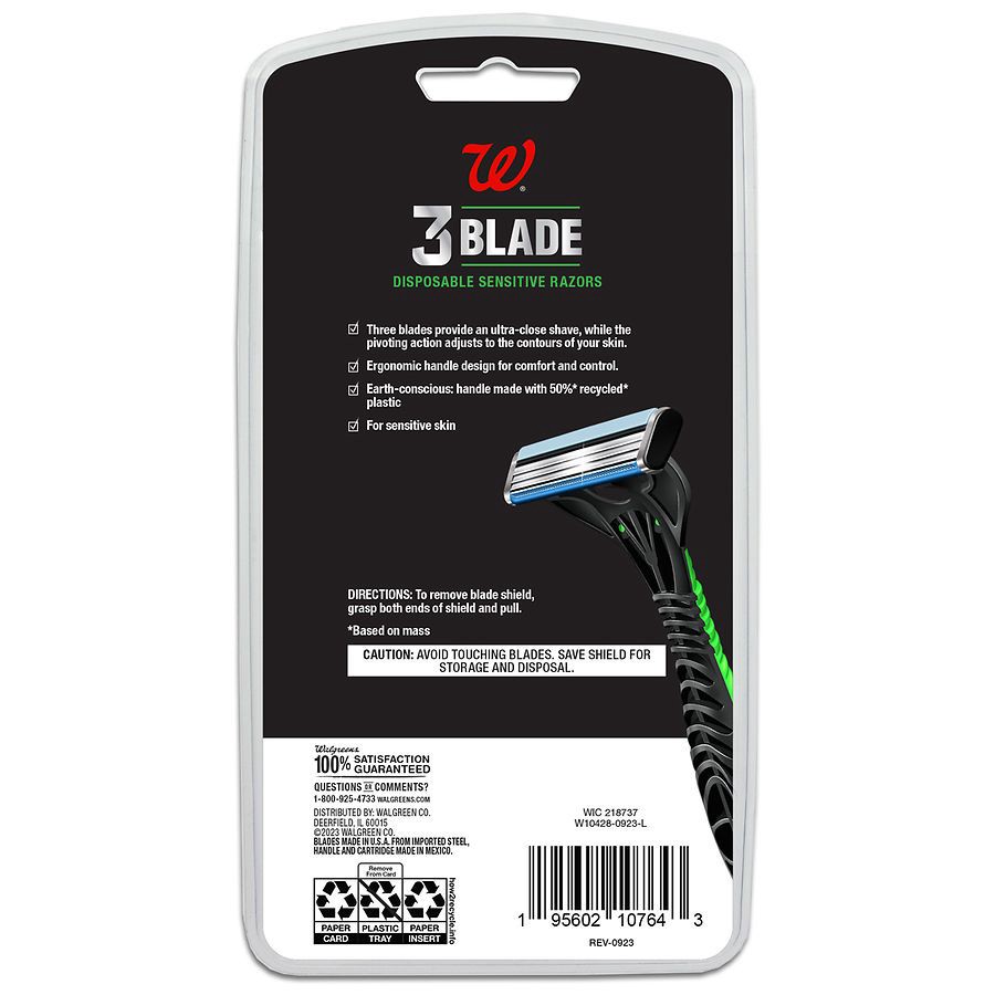 slide 2 of 2, Walgreens 3 Blade Disposable Sensitive Razors, 8 ct