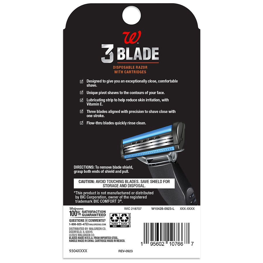 slide 2 of 2, Walgreens Men's 3 Blade Disposable Razor with Cartridges, 1 ct