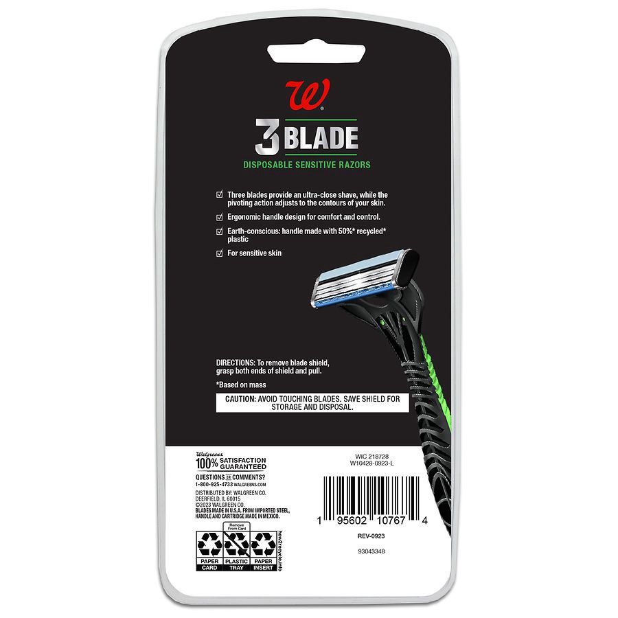 slide 2 of 2, Walgreens Men's 3 Blade Disposable Sensitive Razors, 4 ct