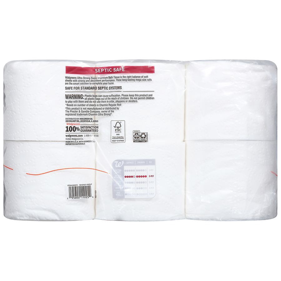slide 2 of 2, Walgreens Ultra Strong Bath Tissue, 242 ct x 12 ct