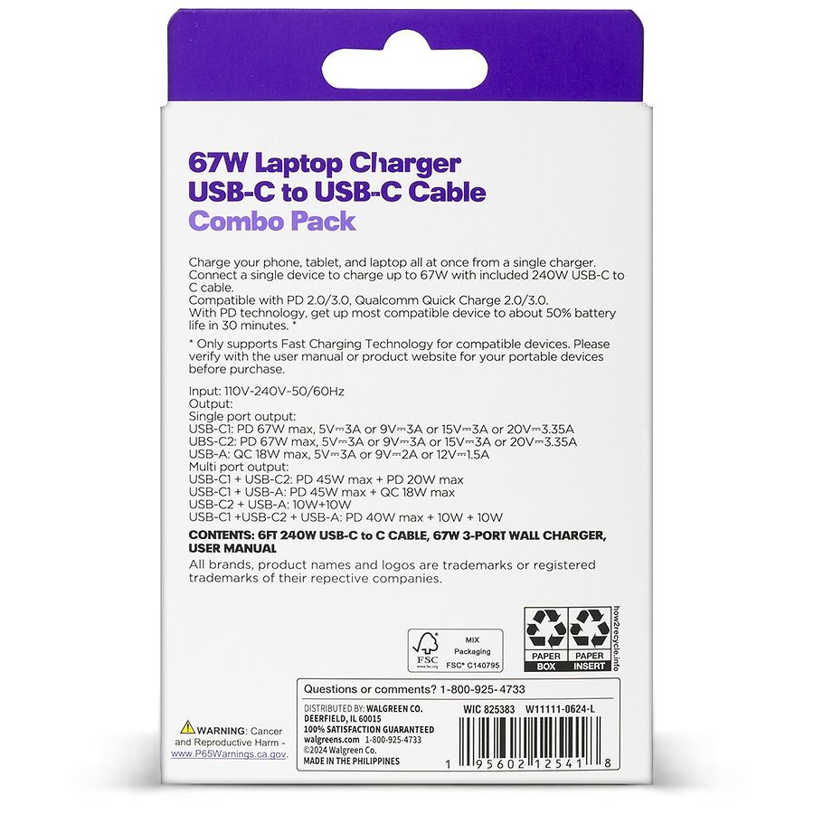 slide 2 of 3, Infinitive Laptop Charger 67 Watt 3 Port + 240 Watt C to C Cable, 1 ct