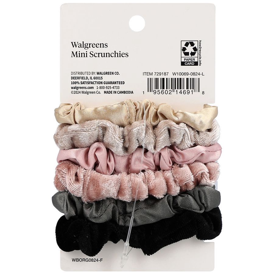 slide 2 of 5, Walgreens Mini Satin/Velvet Scrunchies, 6 ct