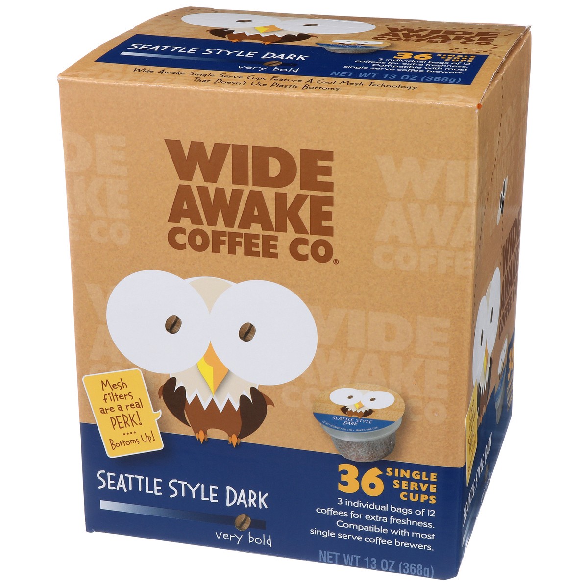 slide 3 of 11, Wide Awake Coffee Co. Very Bold Roast Seattle Style Dark 100% Arabica Coffee Single Serve Cups, 36 ct