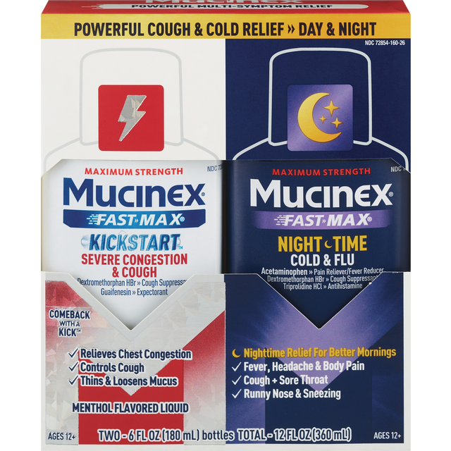 slide 1 of 1, Mucinex Fast Max Maximum Strength Severe Congestion & Cough/Cold & Flu 2 - 6 fl oz Bottles, 2 ct