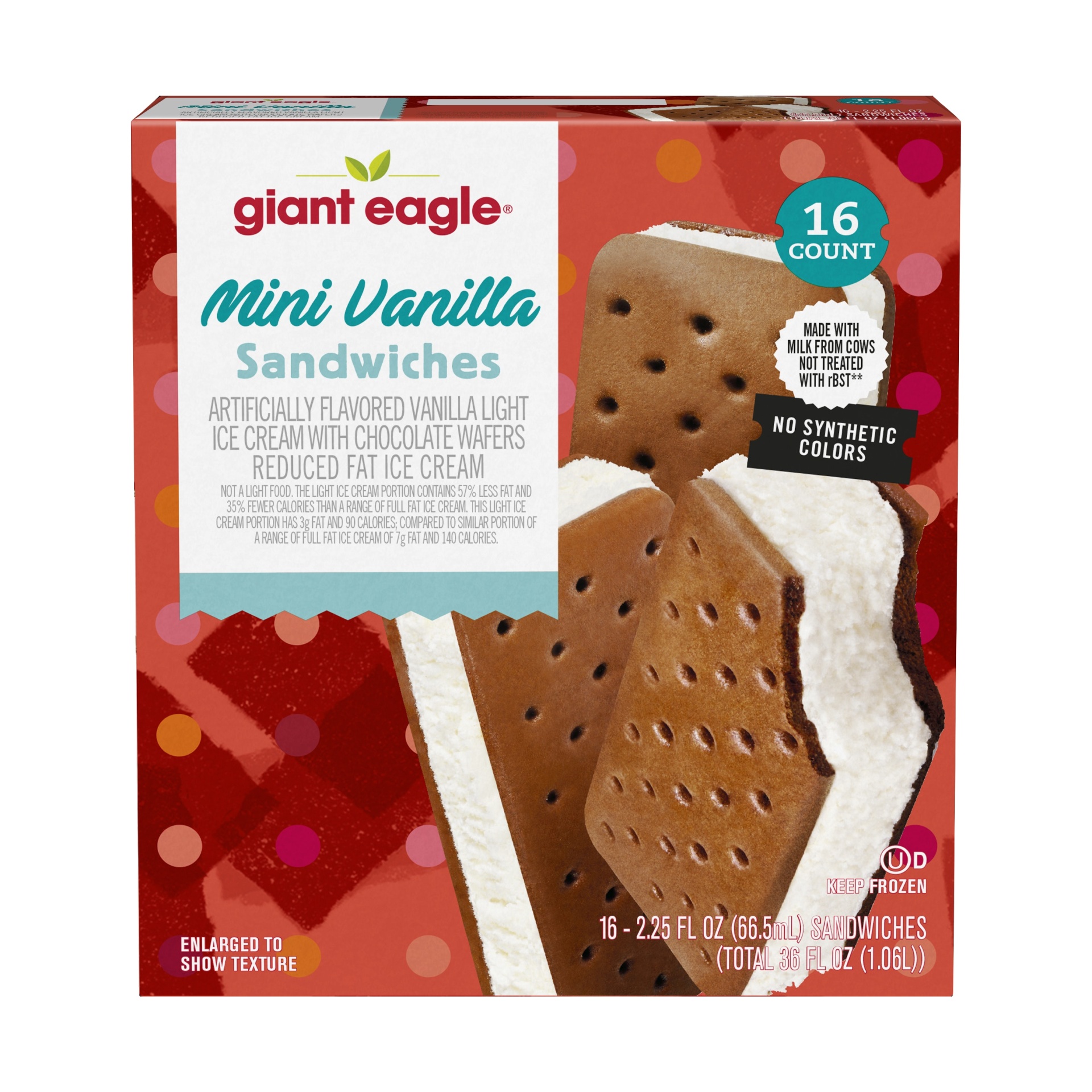 slide 1 of 1, Giant Eagle Mini Vanilla Ice Cream Sandwiches, 16 ct