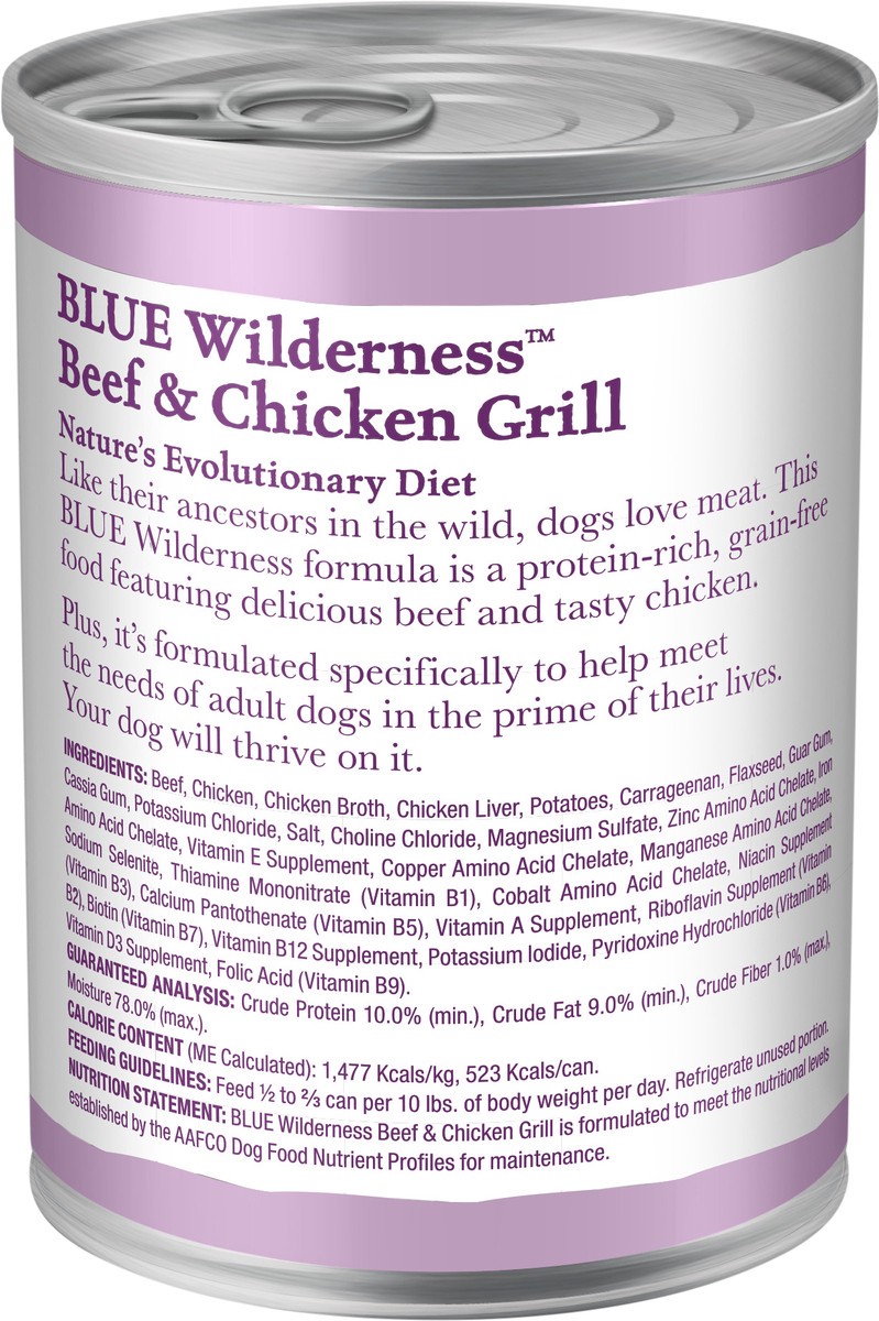 slide 2 of 6, Blue Buffalo Wilderness High Protein, Natural Adult Wet Dog Food, Beef & Chicken Grill 12.5-oz Can, 12.5 oz