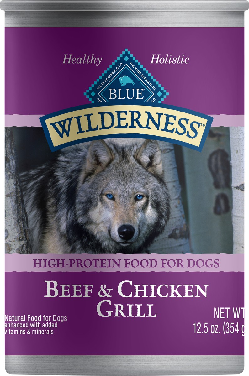 slide 6 of 6, Blue Buffalo Wilderness High Protein, Natural Adult Wet Dog Food, Beef & Chicken Grill 12.5-oz Can, 12.5 oz