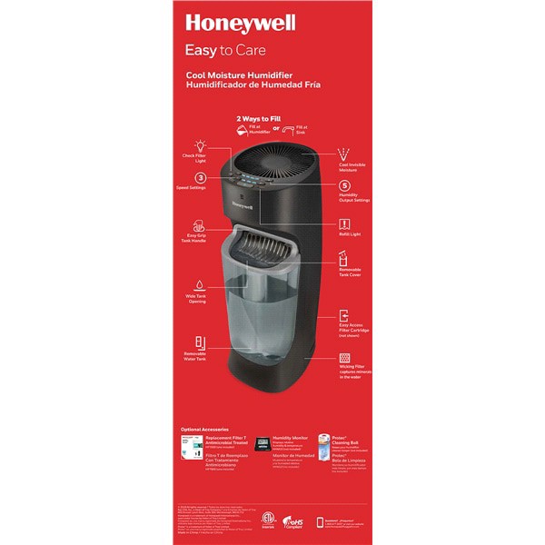 slide 4 of 13, Honeywell Top Fill Cool Moisture Tower Humidifier in Black, 1 ct