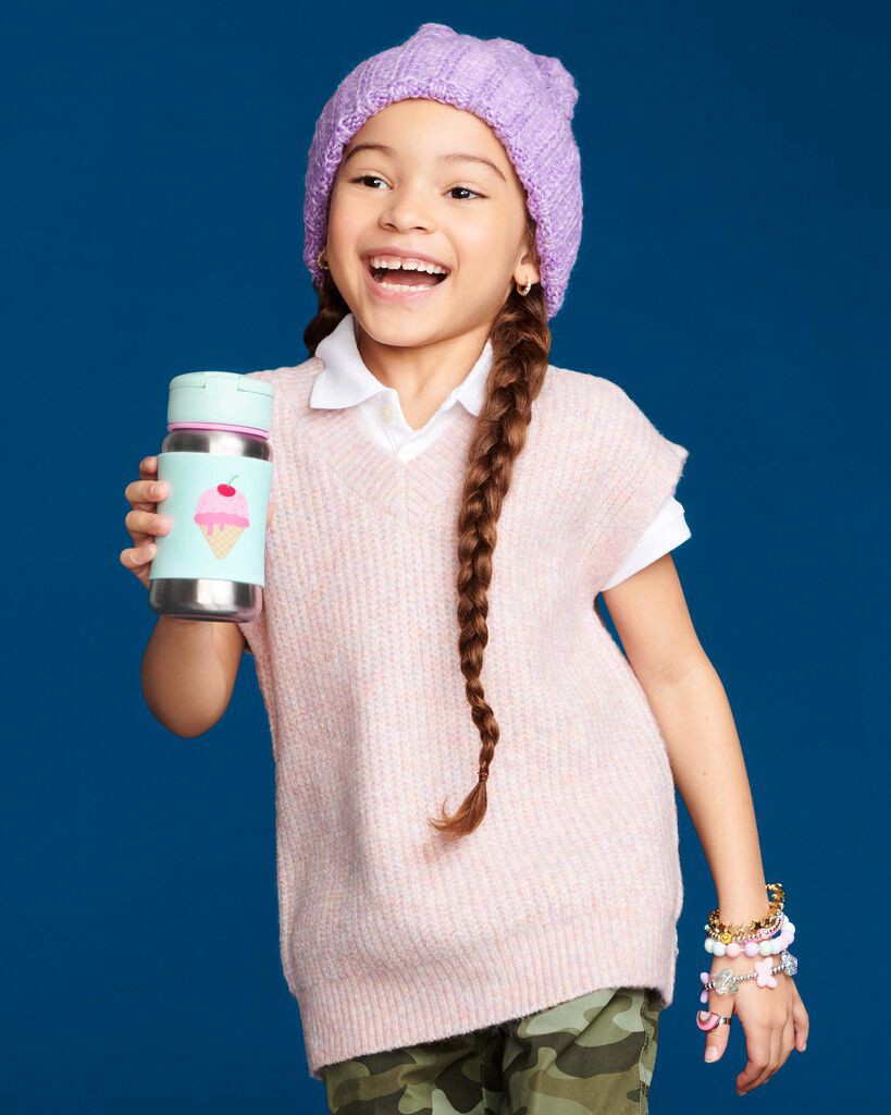 slide 3 of 3, Skiphop Spark Style Stainless Steel Straw Bottle - Ice cream - Ice Cream NS, ns