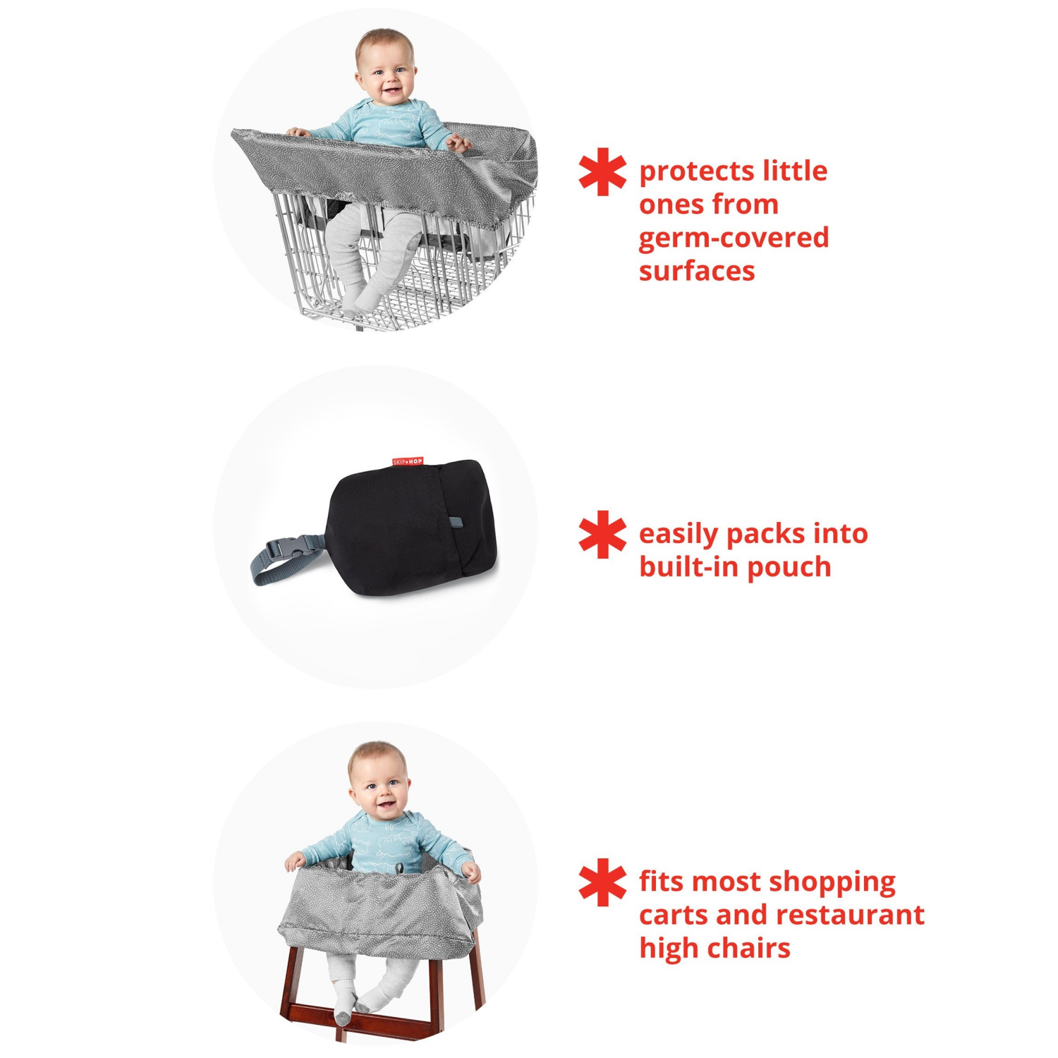 slide 2 of 3, Skip Hop Take Cover Shopping Cart Cover - Gray Dot, 1 ct