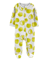 Carters Baby Green Apple 2-Way Zip Sleep & Play Pajamas Grey NB