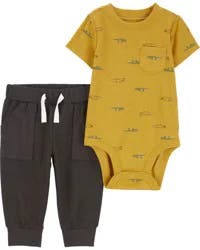 Carters Baby 2-Piece Alligator Bodysuit Pant Set Gold/Grey 24M