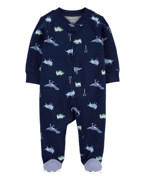 slide 1 of 3, Carters Baby Dinosaur 2-Way Zip Cotton Sleep & Play Navy PRE, 1 ct