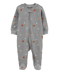 Carters Baby Sports 2-Way Zip Thermal Sleep & Play Pajamas Grey 9M