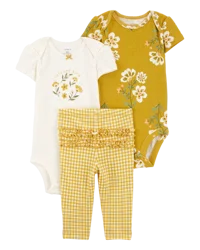 Carters Baby 3-Piece Floral Little Character Set Yellow/White 6M