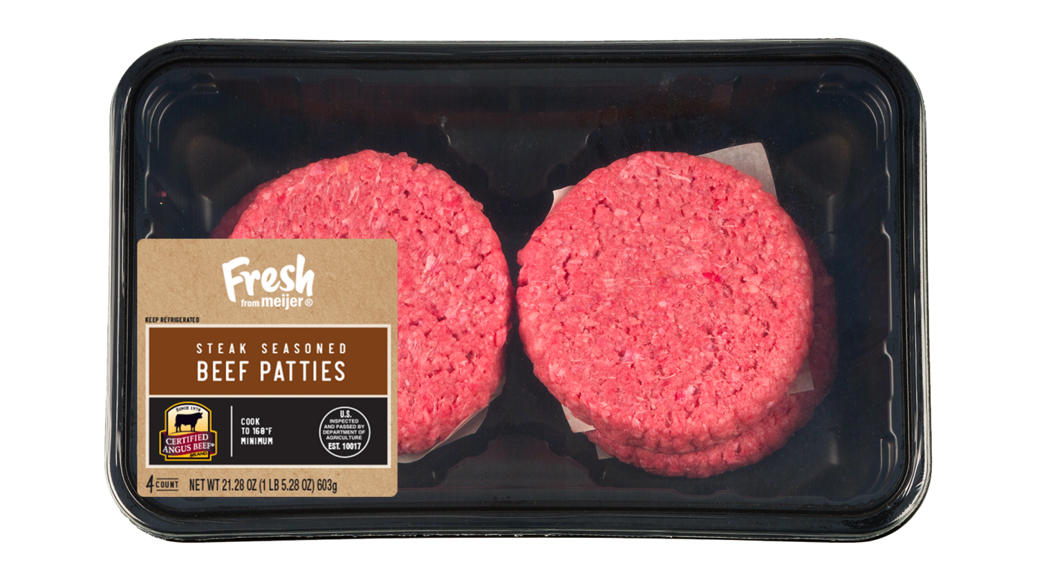 slide 1 of 3, FRESH FROM MEIJER Meijer Certified Angus Beef Steak Seasoned Patties, 4 ct, 4 ct