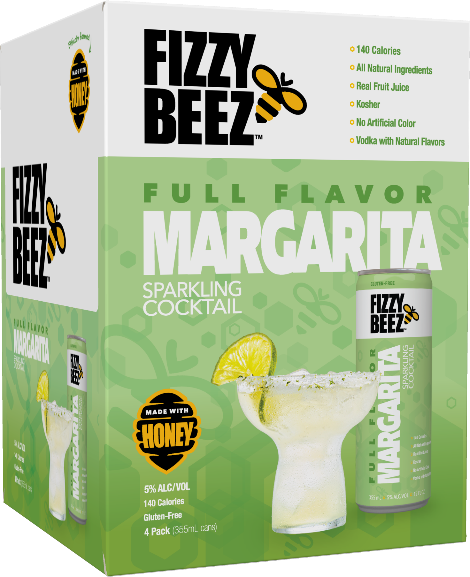 slide 1 of 1, OTHER-ALCOHOLIC BEVERAGES Fizzy Beez Margarita Sparkling Cocktail, 4 ct