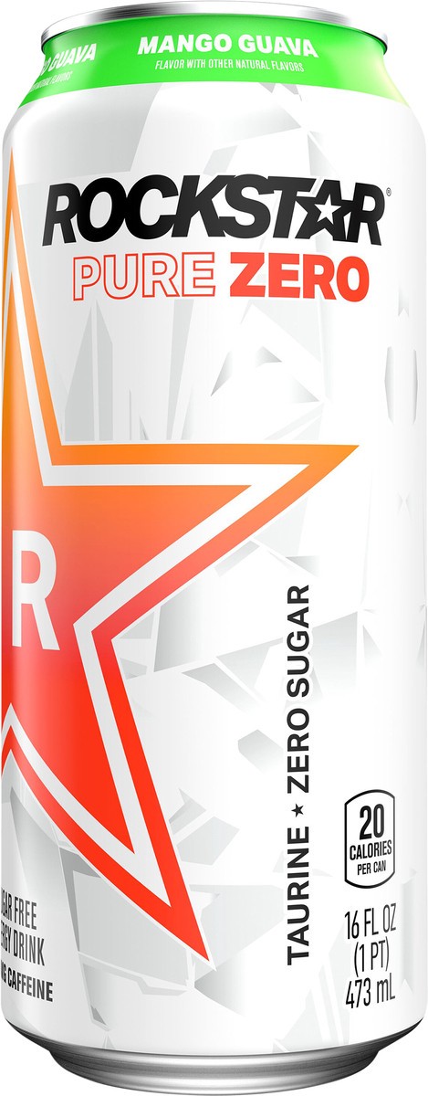 slide 2 of 5, Rockstar Pure Zero Sugar Free Energy Drink Mango Guava Flavor 16 Fl Oz Can, 16 oz