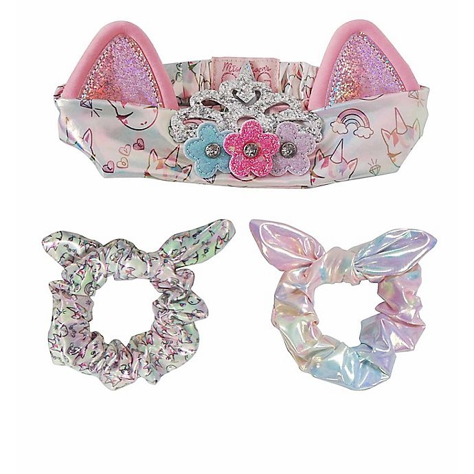 slide 1 of 4, OMG Accessories Princess Gwen Unicorn Flower Crown Headband and Scrunchie Set, 3 ct