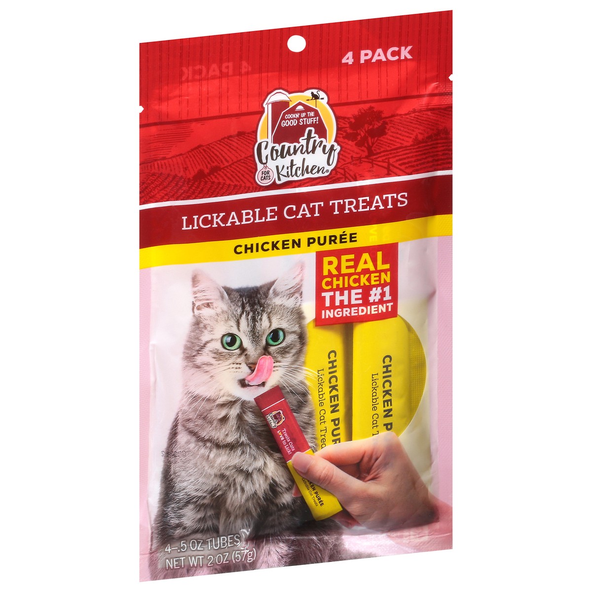slide 8 of 9, Country Kitchen Chicken Puree Lickable Cat Treats, 4-Pack, 0.5 oz