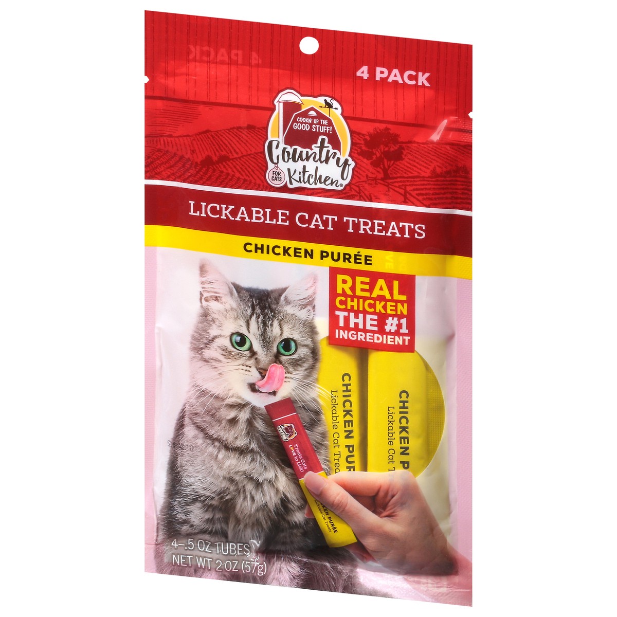 slide 7 of 9, Country Kitchen Chicken Puree Lickable Cat Treats, 4-Pack, 0.5 oz