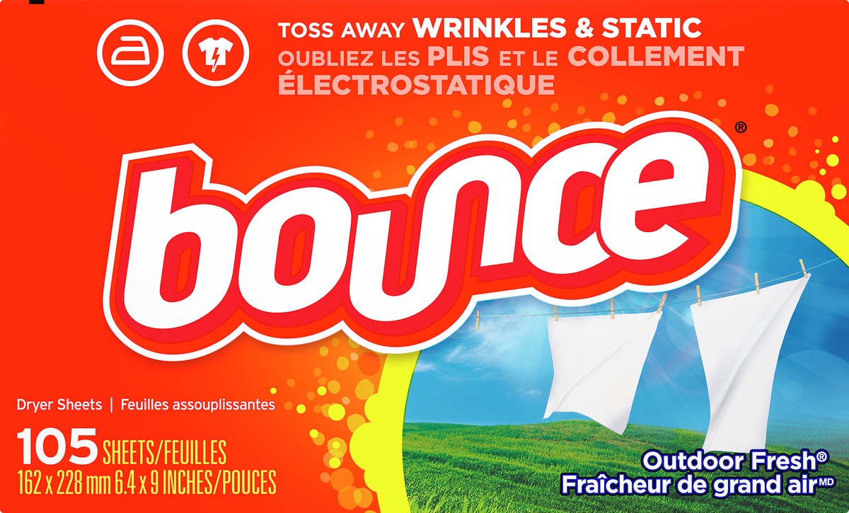 slide 2 of 2, Bounce Outdoor Fresh Fabric Softener Dryer Sheets - 105ct, 105 ct