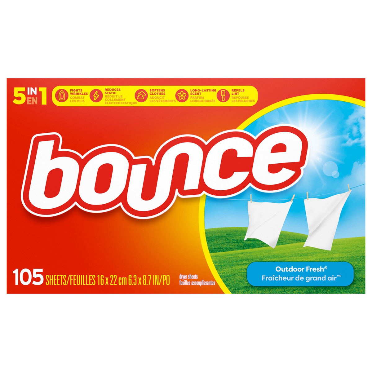 slide 1 of 2, Bounce Fabric Softener Sheets, Outdoor Fresh Scent, 105 Count, 105 ct