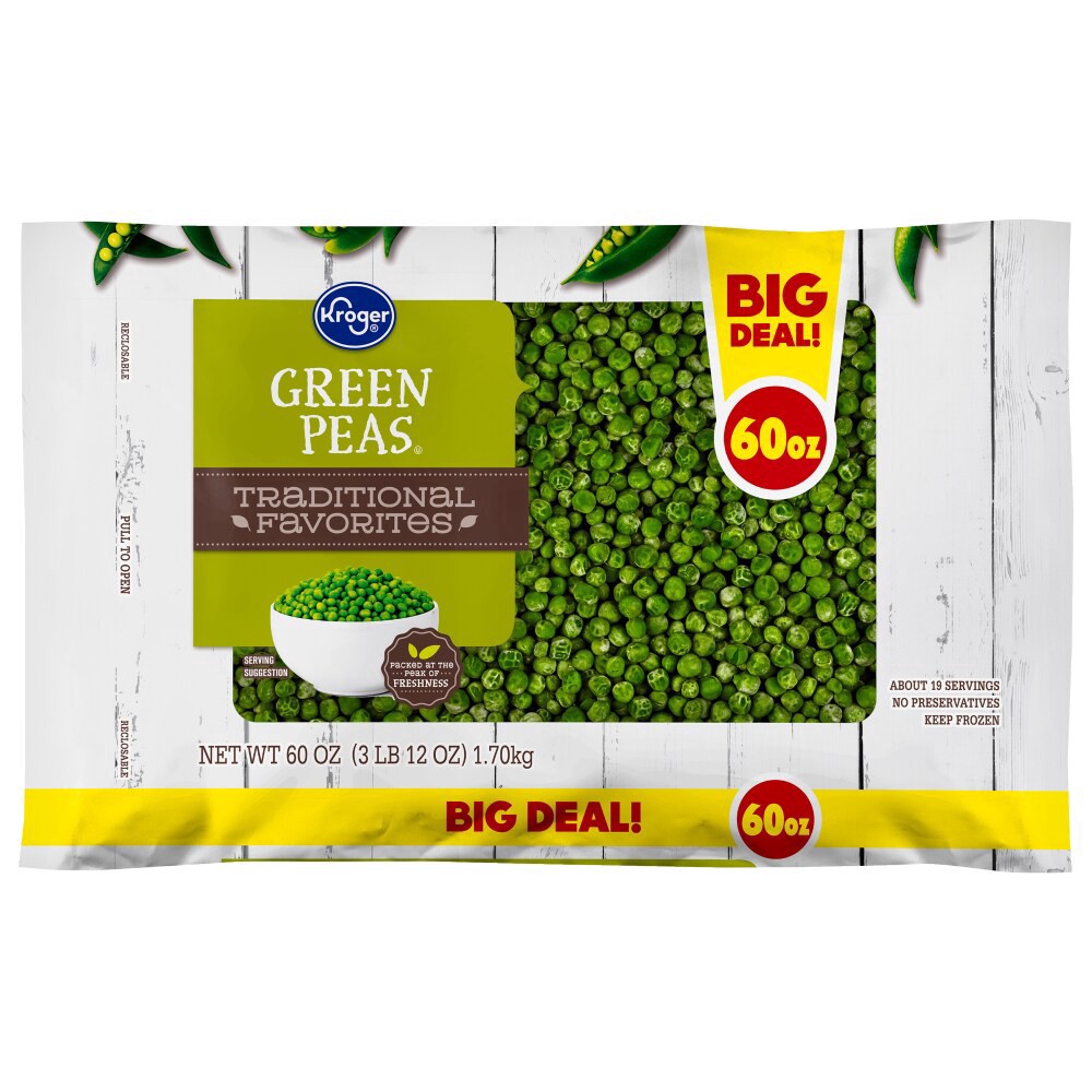 slide 2 of 2, Kroger Frozen Peas, 60 oz