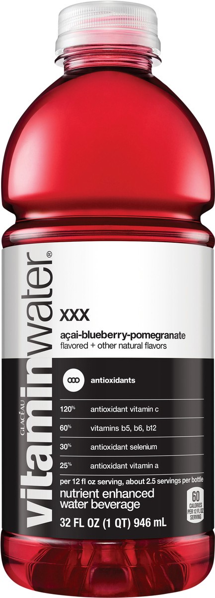 slide 6 of 9, Vitaminwater Xxx, Electrolyte Enhanced Water W/ Vitamins, Açai-Blueberry-Pomegranate Drink, 32 Fl Oz, 32 oz