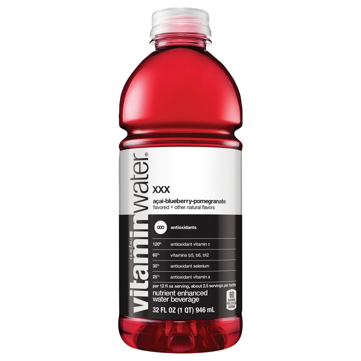 slide 1 of 9, Vitaminwater Xxx, Electrolyte Enhanced Water W/ Vitamins, Açai-Blueberry-Pomegranate Drink, 32 Fl Oz, 32 oz